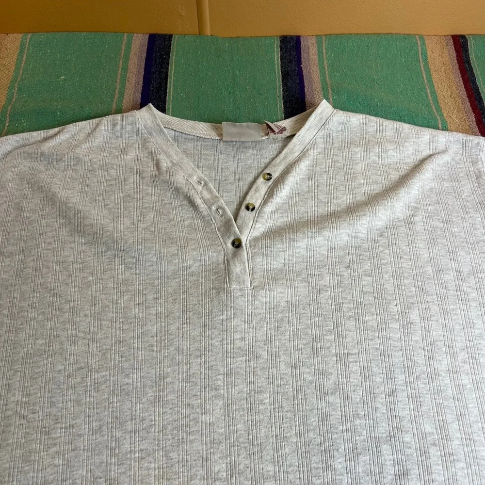 Northcrest Plus Henley Top Womens 22W/24W Gray Ribbed Knit 3/4 Sleeve Casual